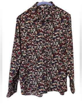 Gerard Darel Navy Floral Button-Down Blouse